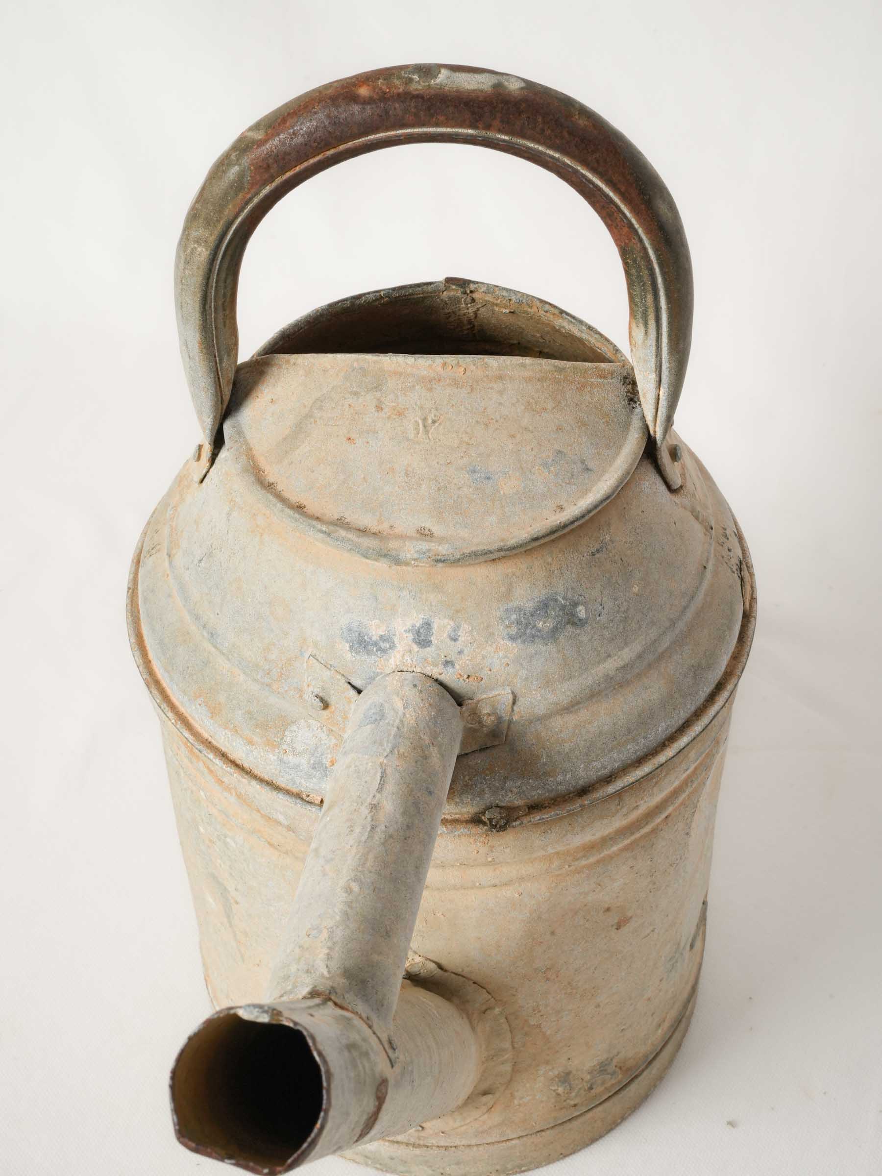 Antique French Zinc Watering Can with Domed Cap and Tapered Spout