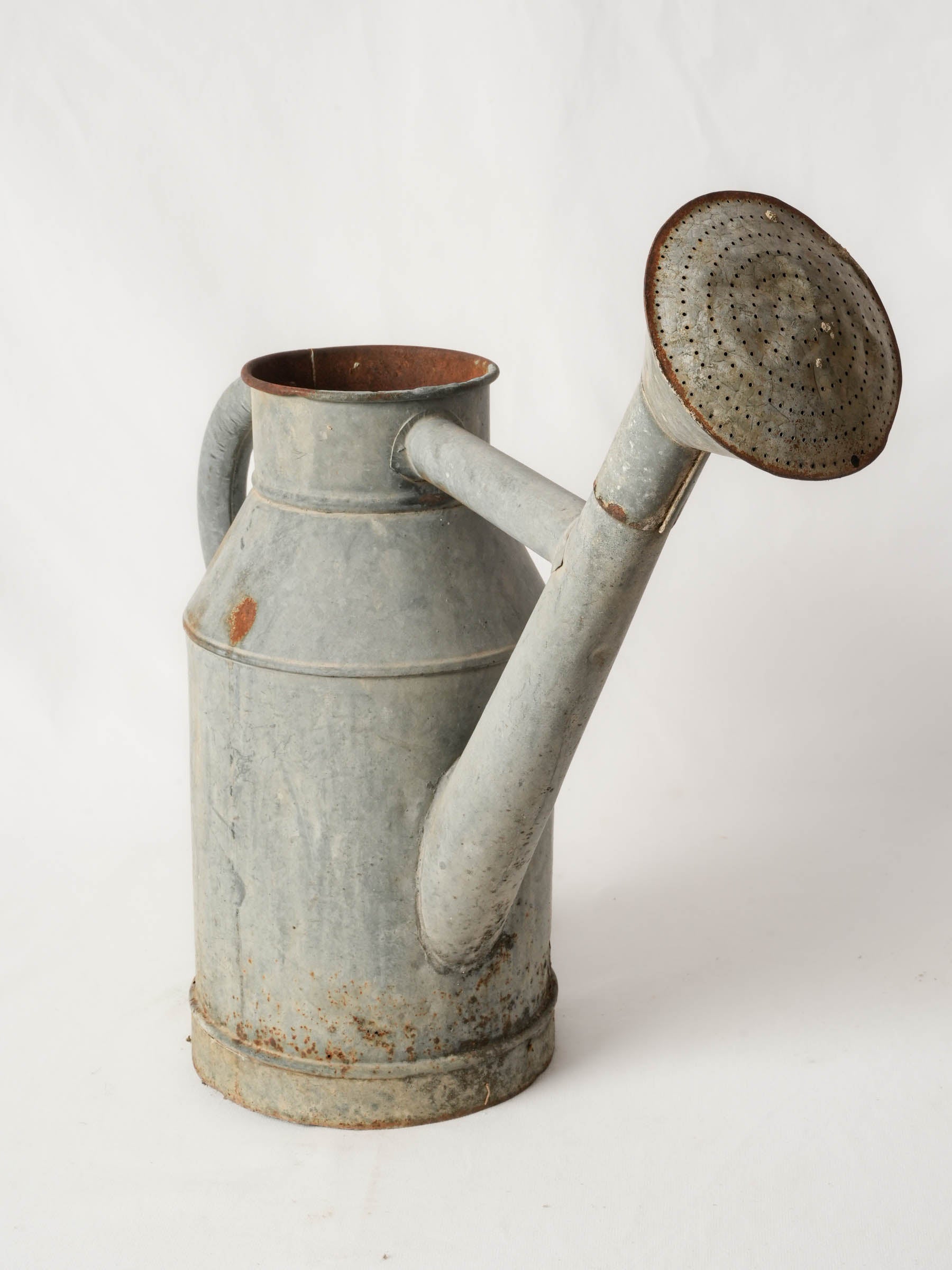Antique French Zinc Watering Can with Domed Rose Spout