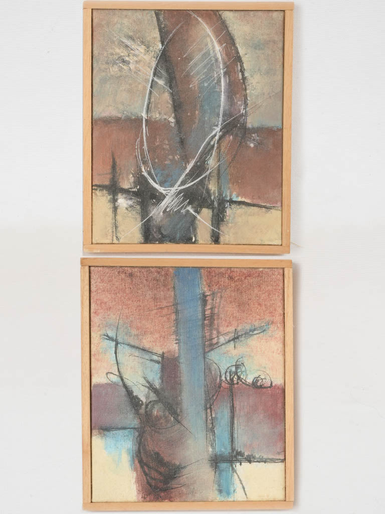 Antique French abstract acrylic-on-canvas artwork