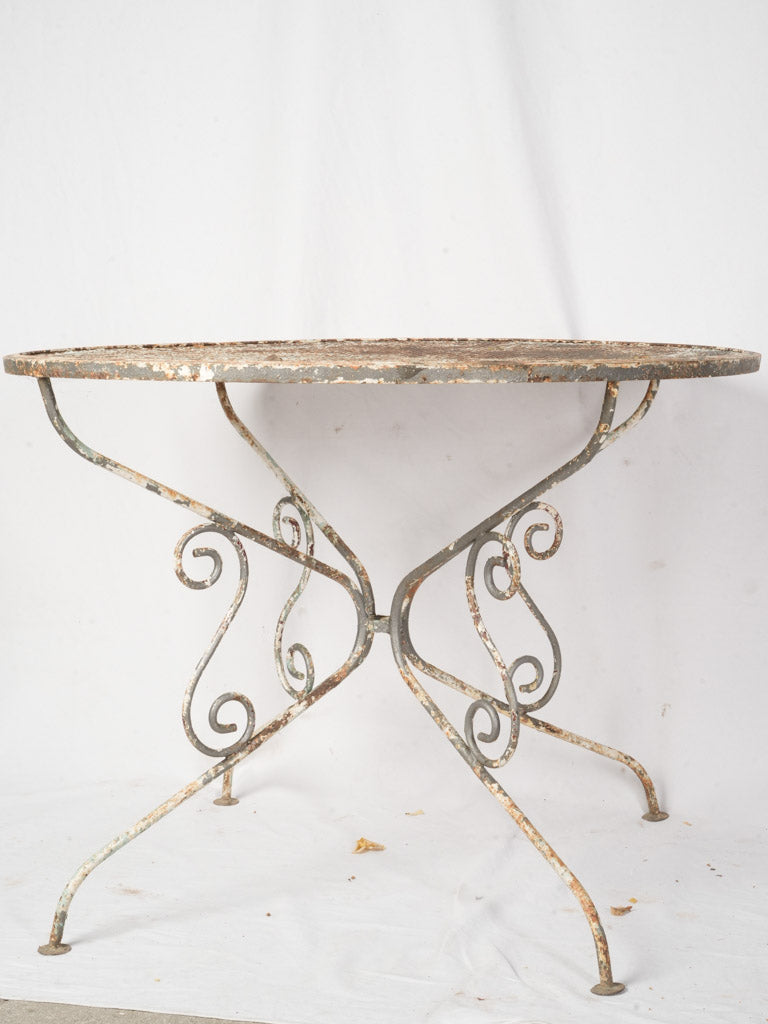 1960s French Wrought Iron Garden Suite w/ Graceful Curves and Layered Patina