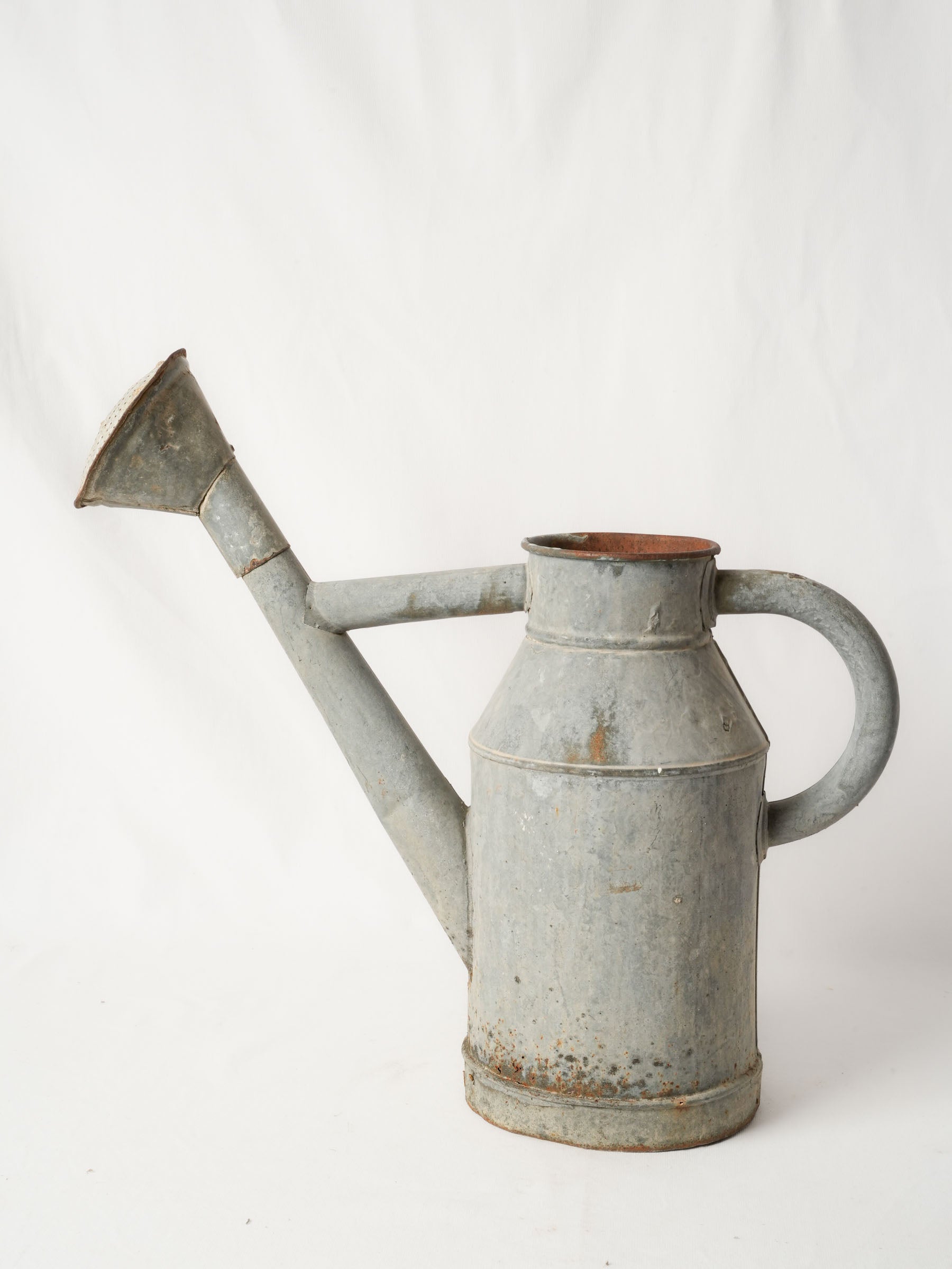 Antique French Zinc Watering Can with Domed Rose Spout