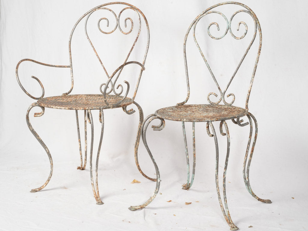 1960s French Wrought Iron Garden Suite w/ Graceful Curves and Layered Patina