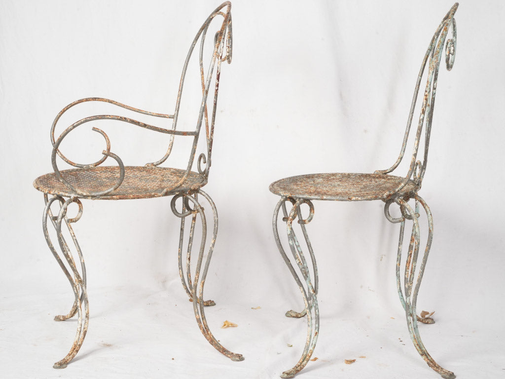1960s French Wrought Iron Garden Suite w/ Graceful Curves and Layered Patina