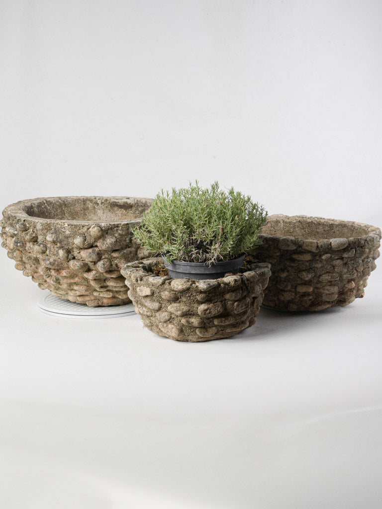 Patina-finished cement bowl