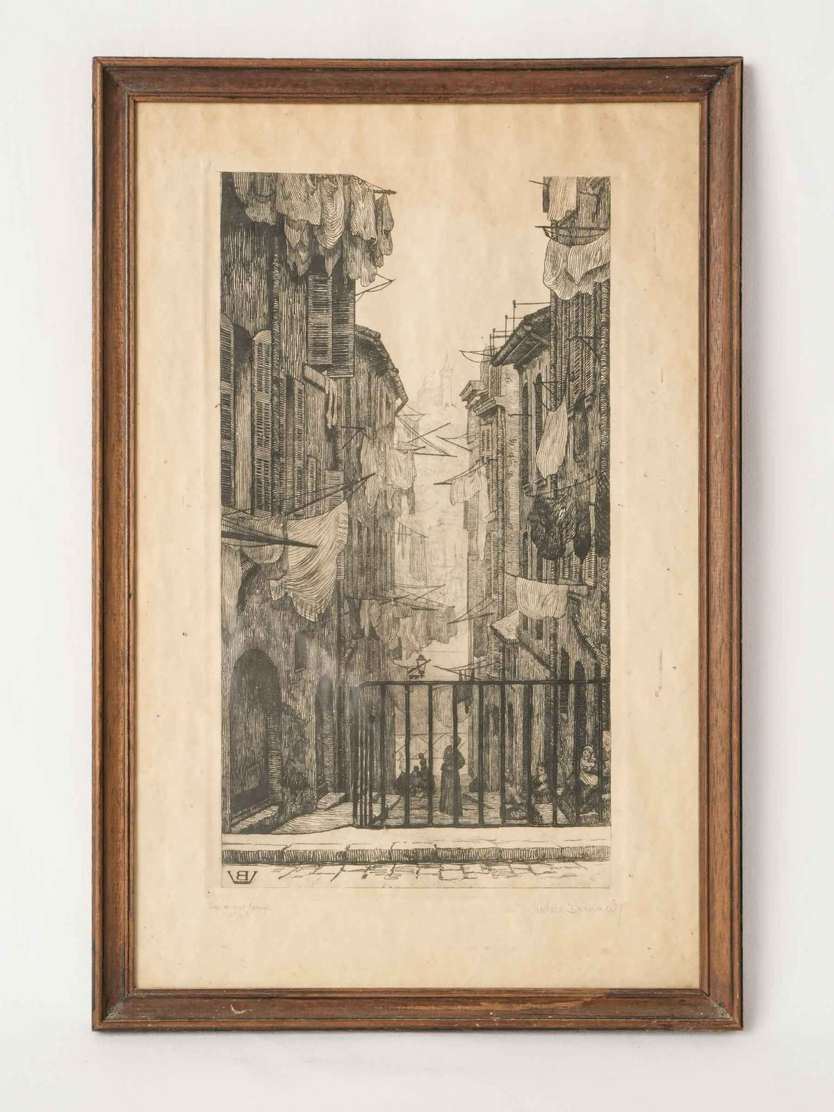 Antique French Ink Drawing of Mediterranean City Street - 20½" x 13¾"