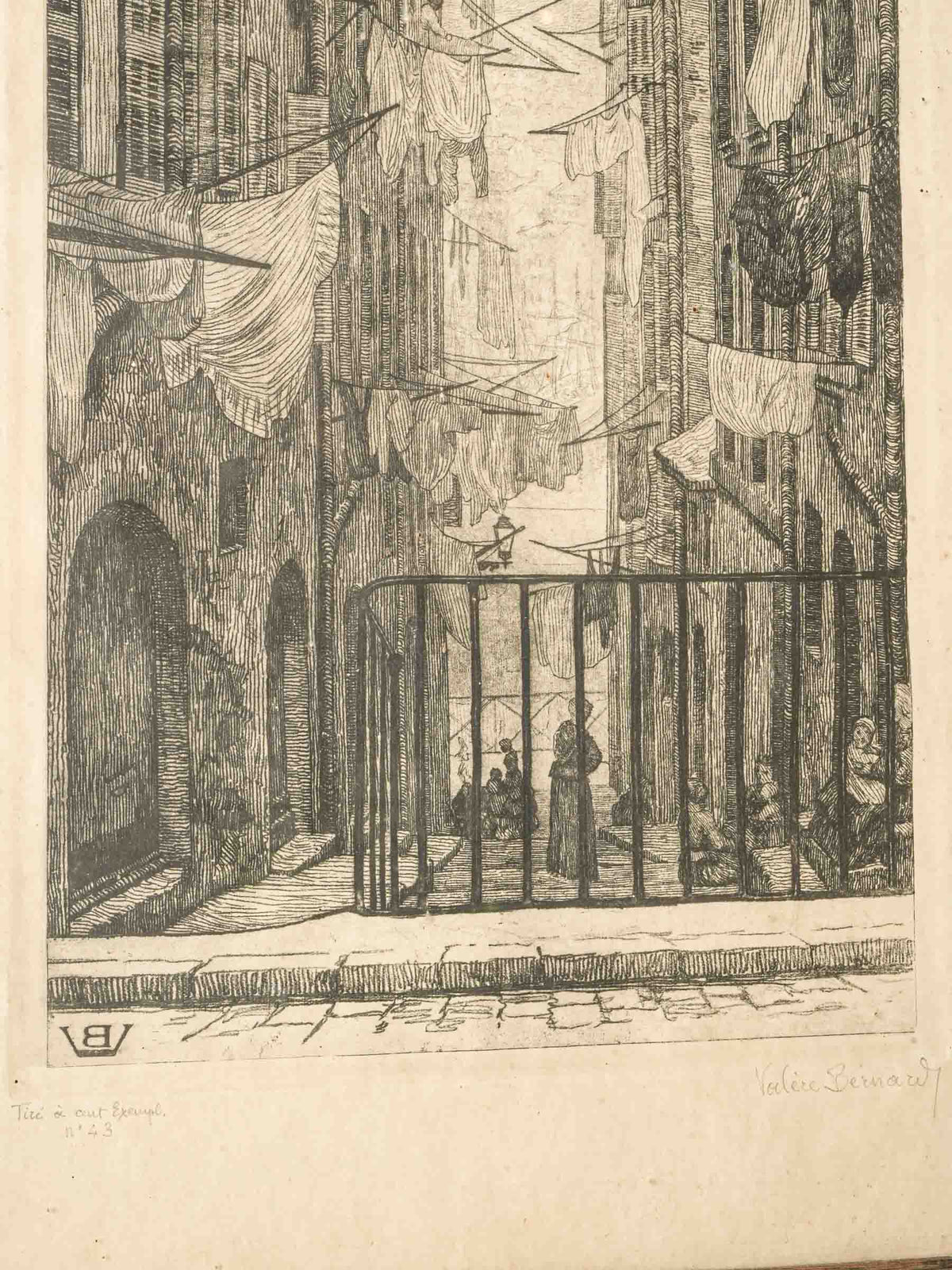 Antique French Ink Drawing of Mediterranean City Street - 20½" x 13¾"