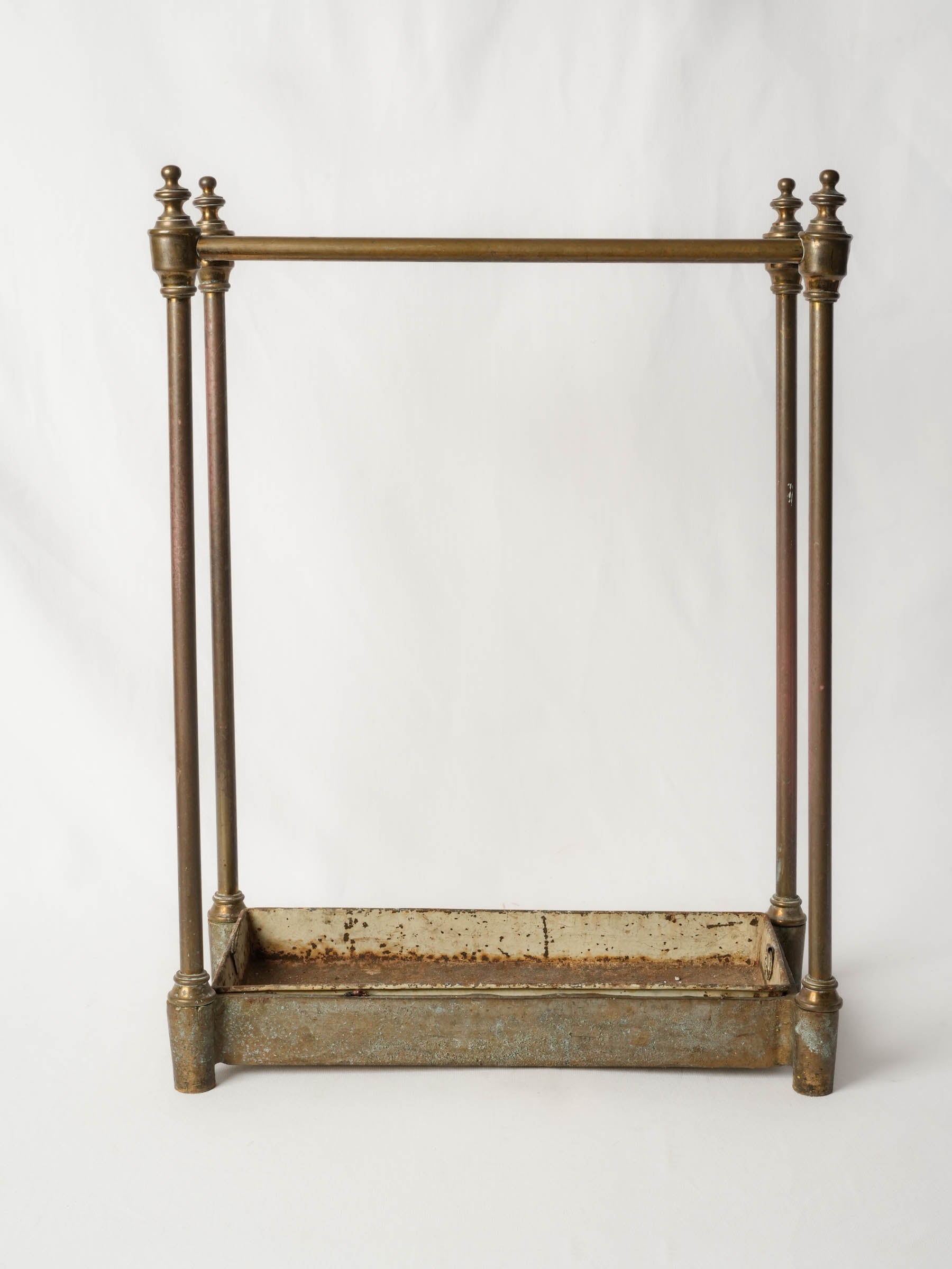 Vintage French Brass Umbrella Stand with 10 Umbrellas