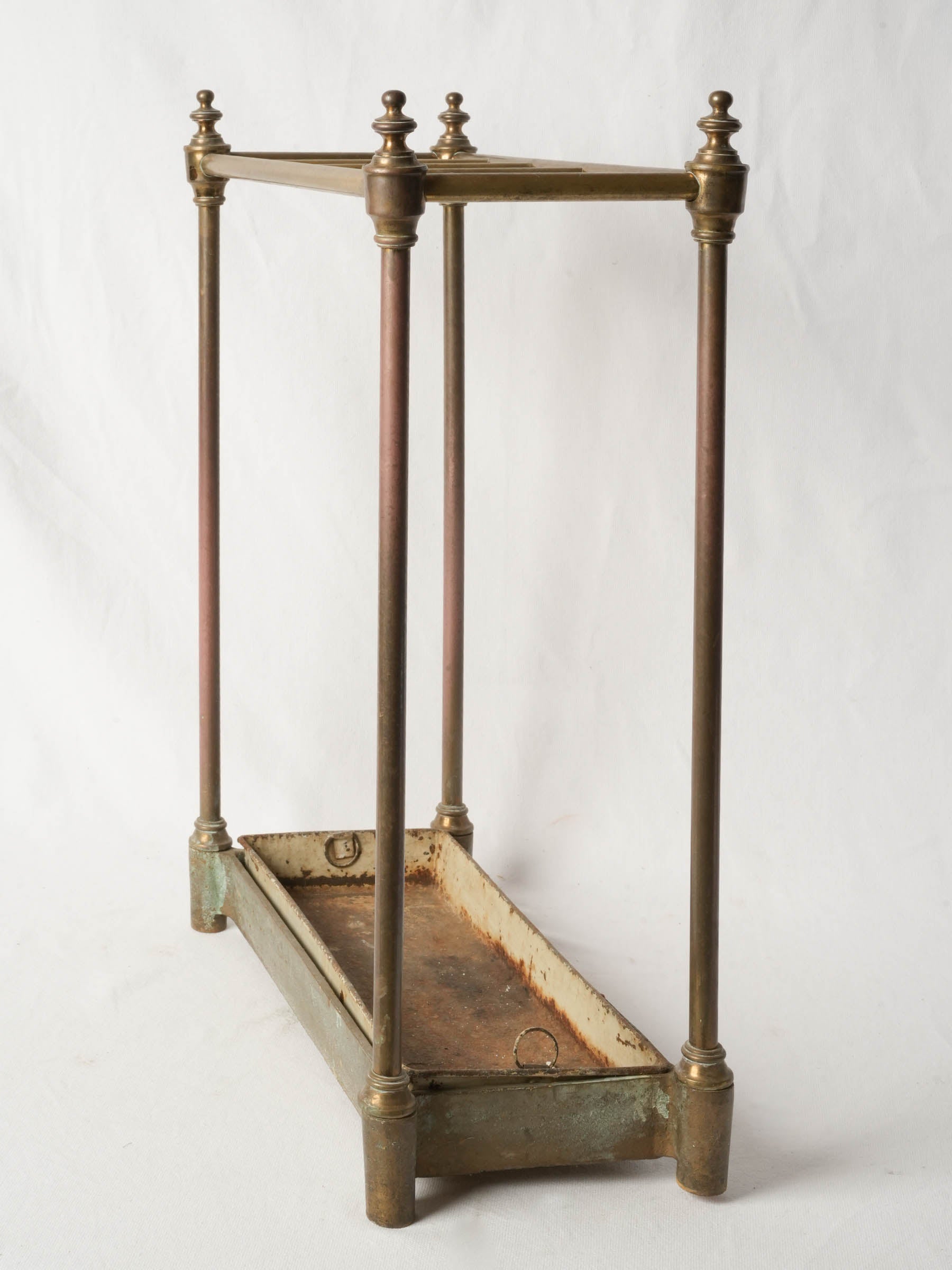 Vintage French Brass Umbrella Stand with 10 Umbrellas