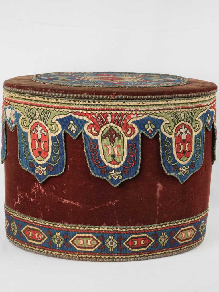 Colorful, historic, timber hat container
