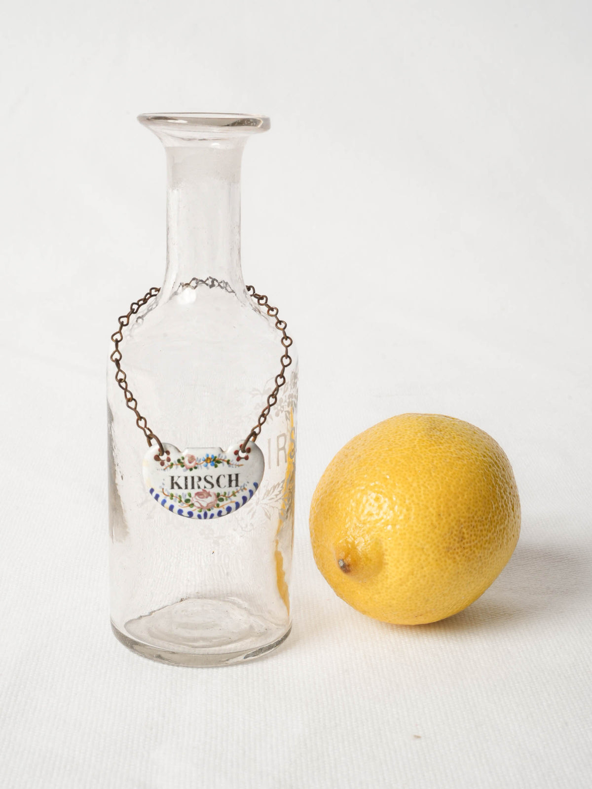 Vintage French Glass Kirsch Decanter with Enamel Label