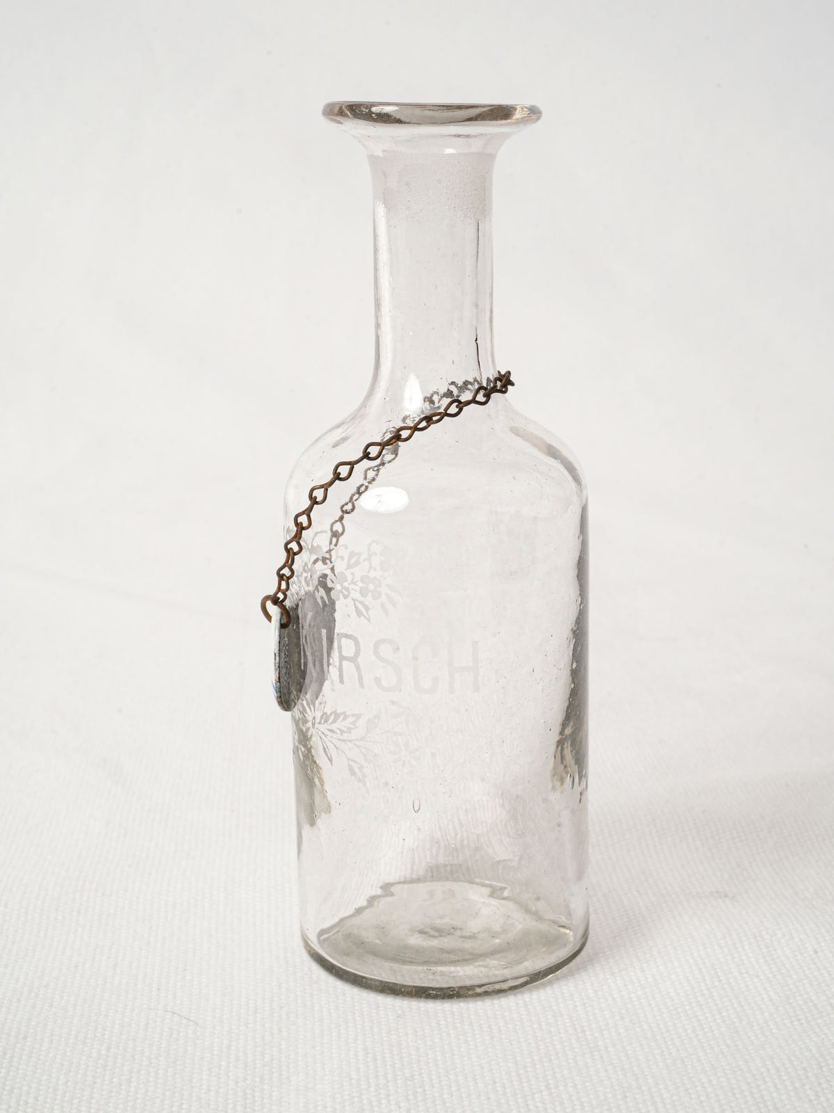 Vintage French Glass Kirsch Decanter with Enamel Label