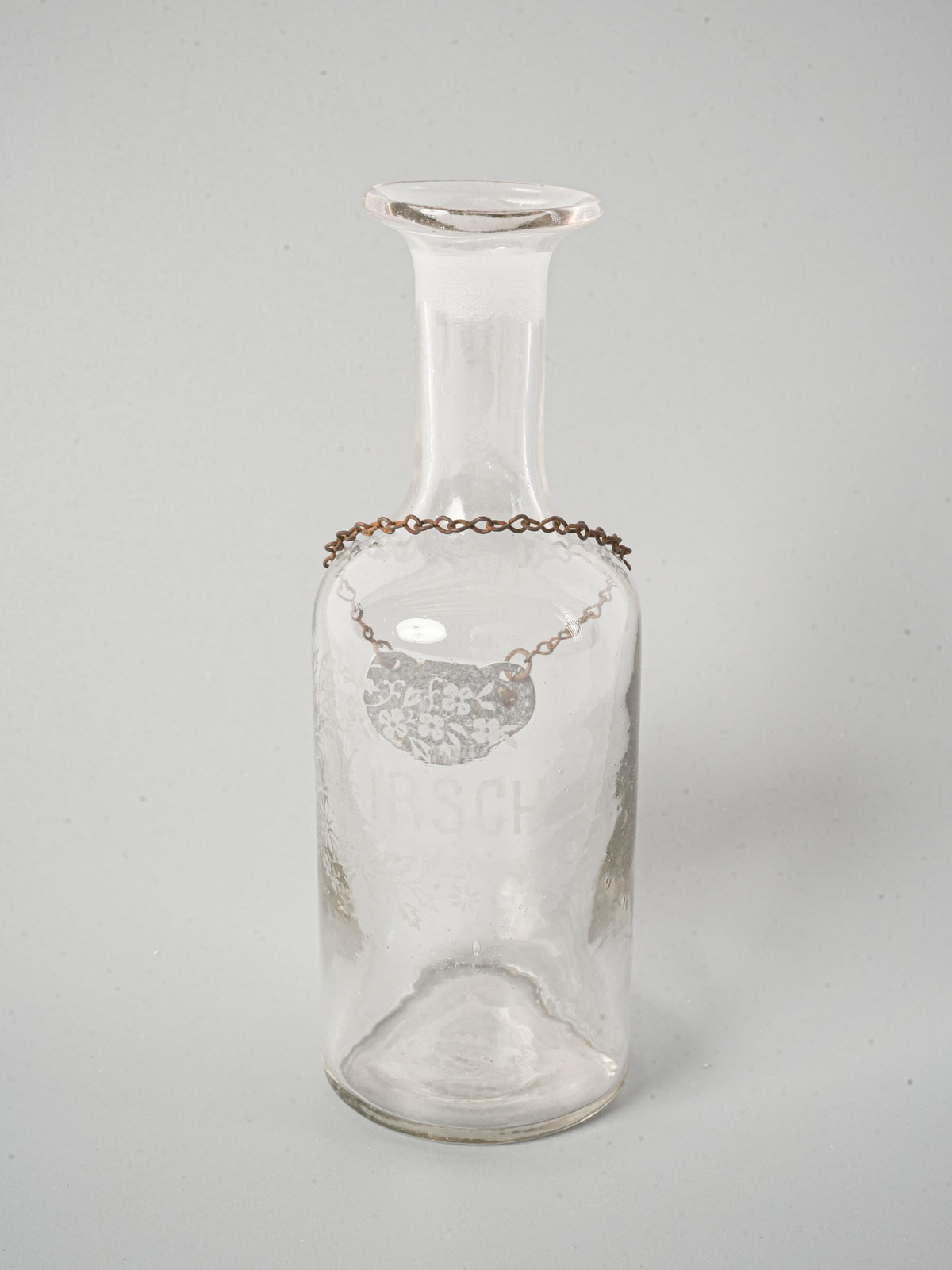 Vintage French Glass Kirsch Decanter with Enamel Label