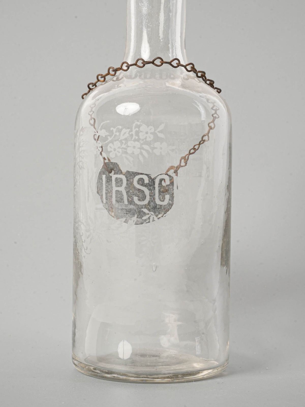 Vintage French Glass Kirsch Decanter with Enamel Label