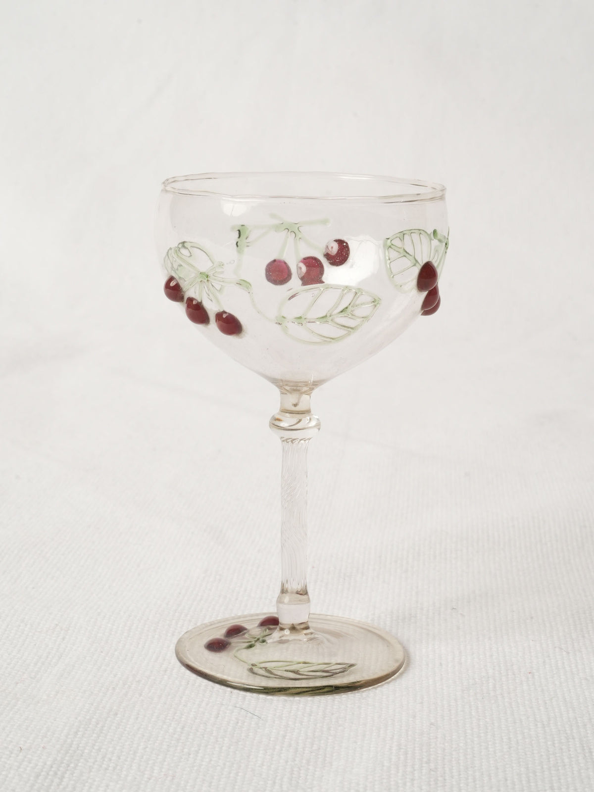 Vintage Bohemian Glass Coupe w/ Hand Enameled Cherries 4¼"