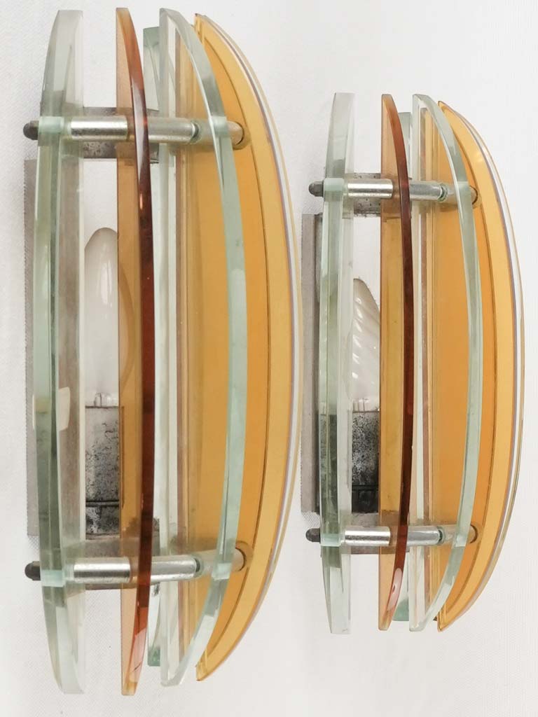 Pair of mid century glass wall sconces - Veca Italy 11"