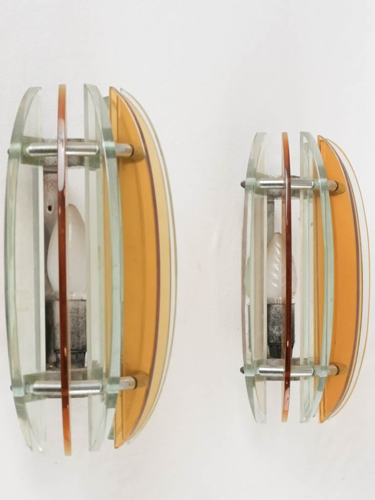 Pair of mid century glass wall sconces - Veca Italy 11"