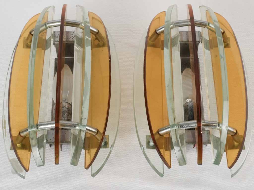 Pair of mid century glass wall sconces - Veca Italy 11"