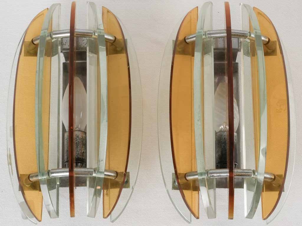 Pair of mid century glass wall sconces - Veca Italy 11"