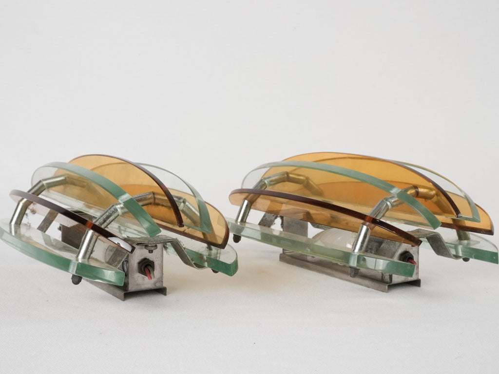 Pair of mid century glass wall sconces - Veca Italy 11"