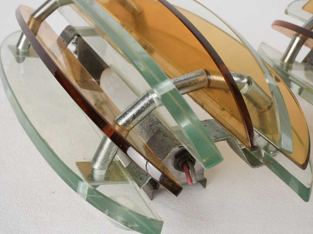 Pair of mid century glass wall sconces - Veca Italy 11"