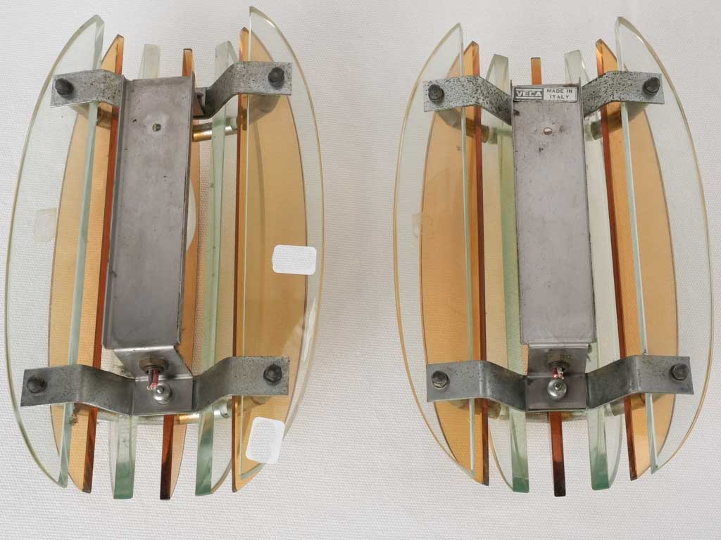 Pair of mid century glass wall sconces - Veca Italy 11"