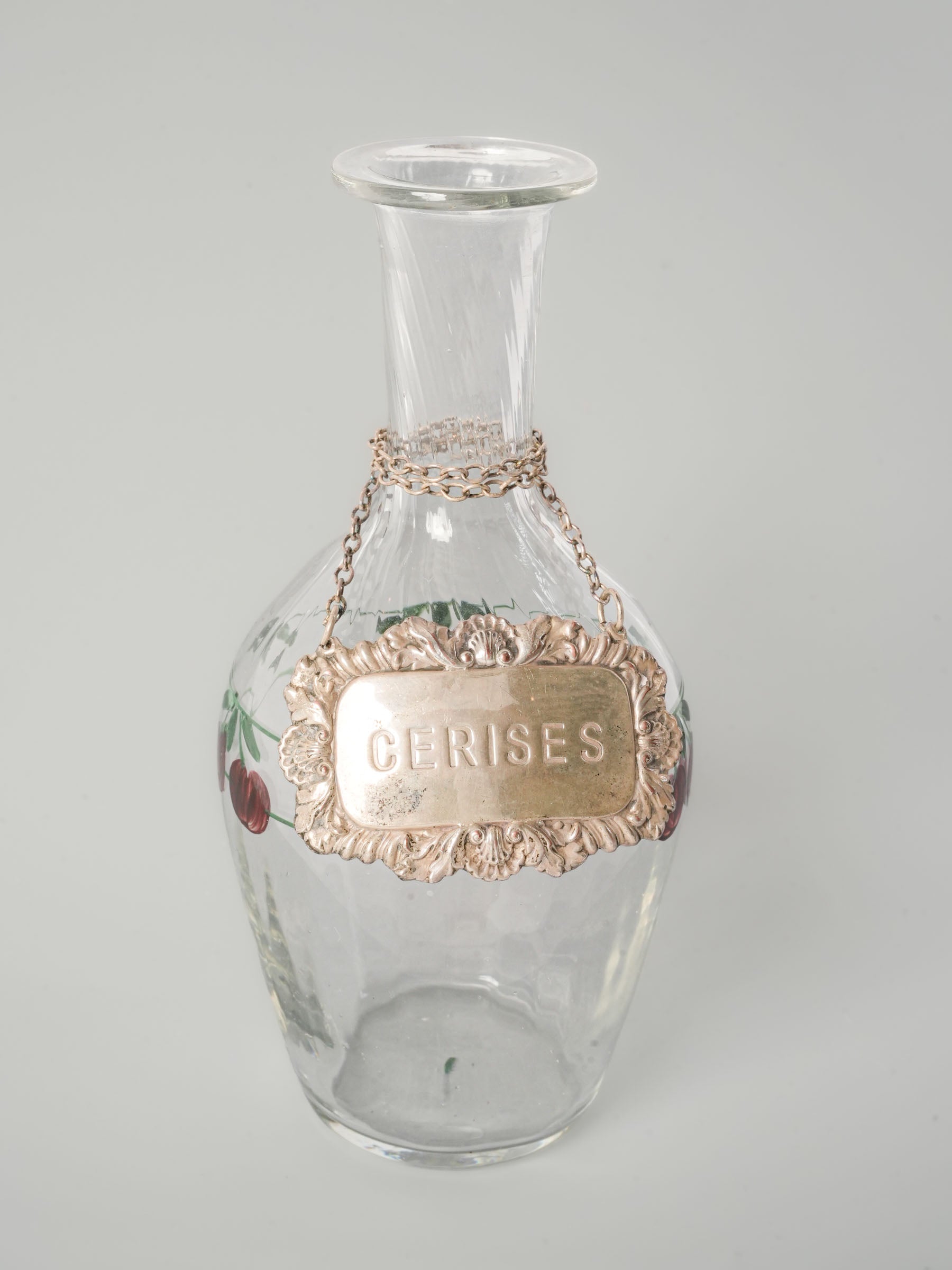 Vintage French Hand-Painted Kirsch Decanter with Cherries Motif 6¾"
