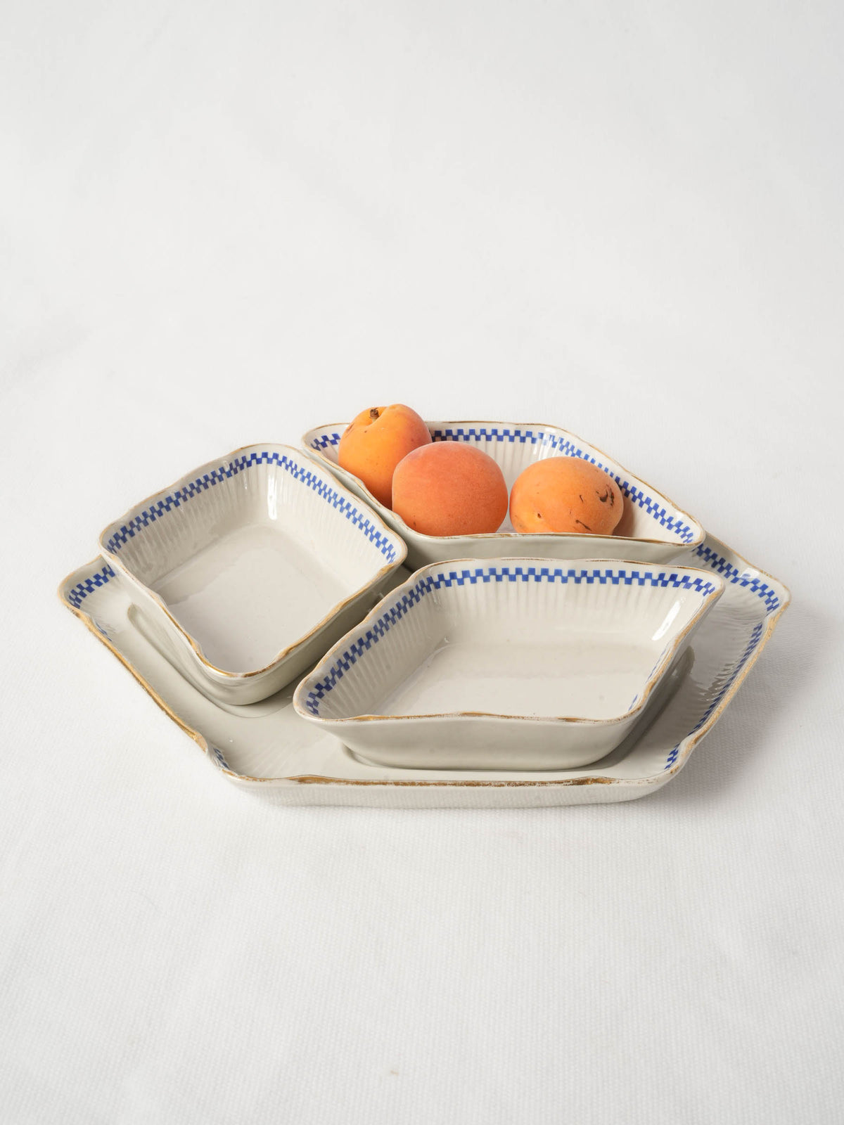 Vintage French Mehun Porcelain Appetizer Dishes - Blue and White