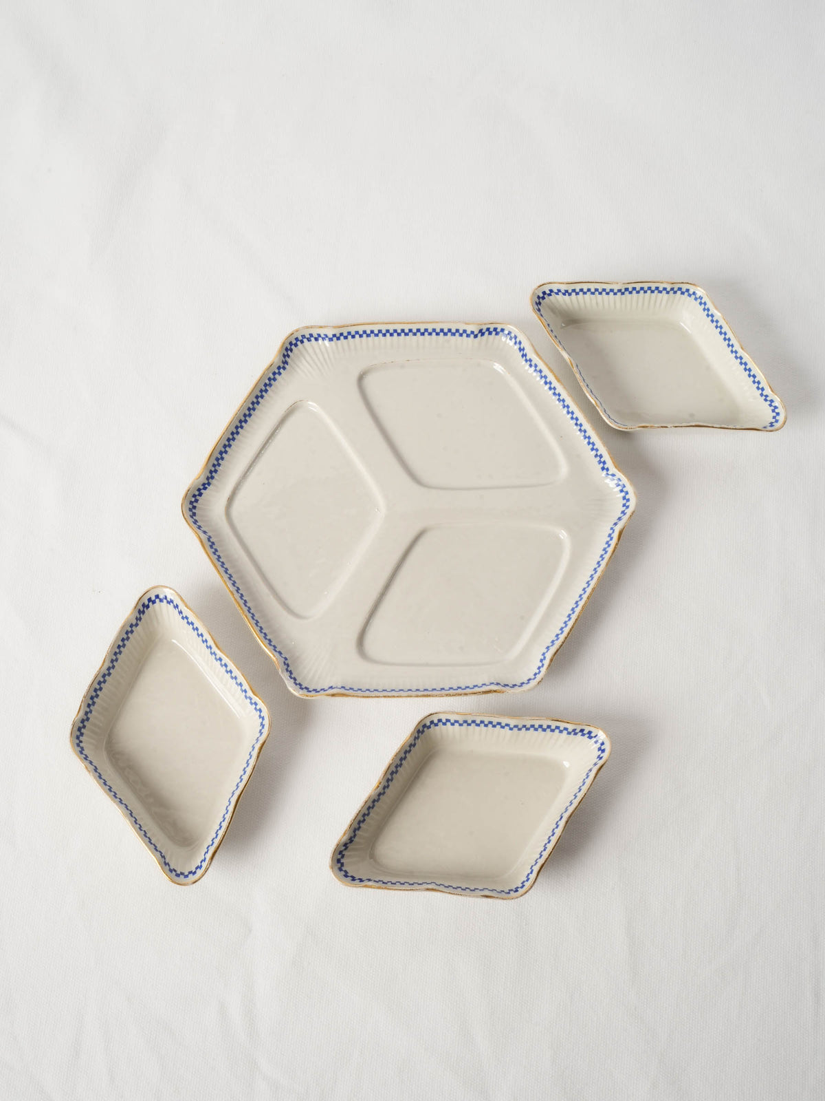 Vintage French Mehun Porcelain Appetizer Dishes - Blue and White
