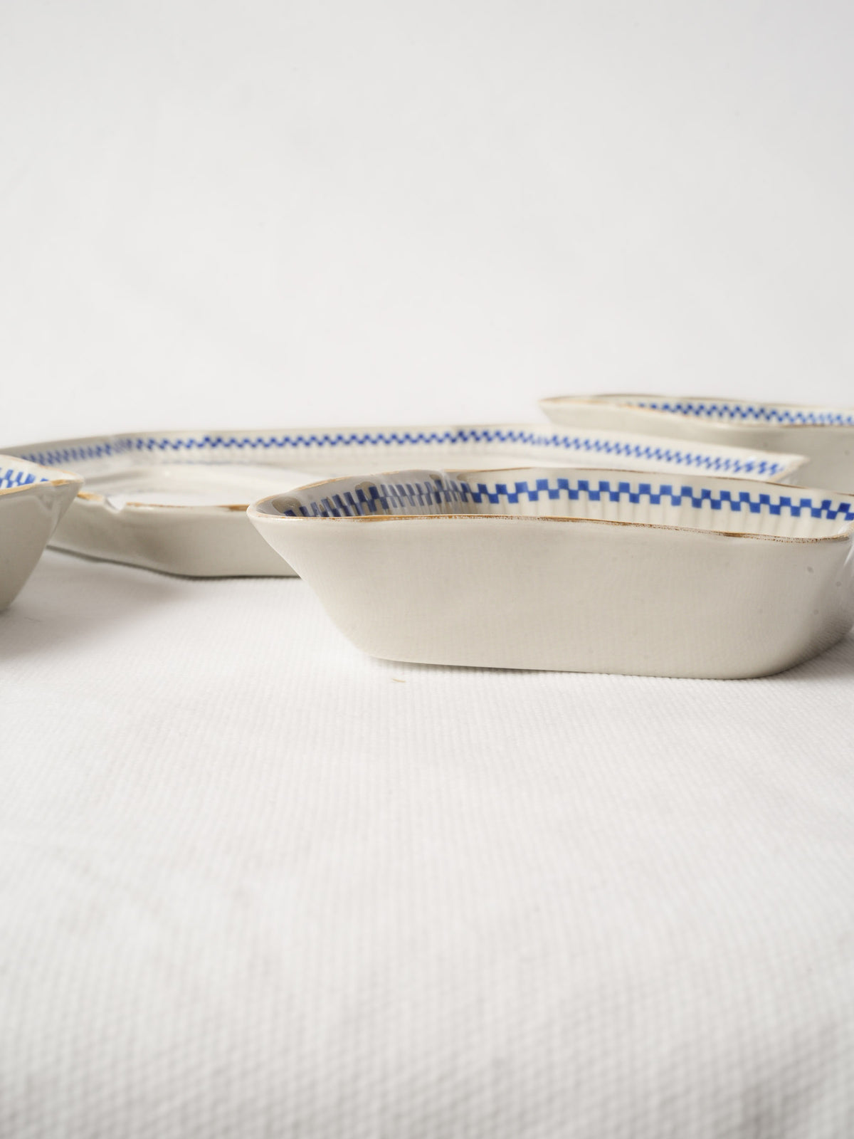 Vintage French Mehun Porcelain Appetizer Dishes - Blue and White