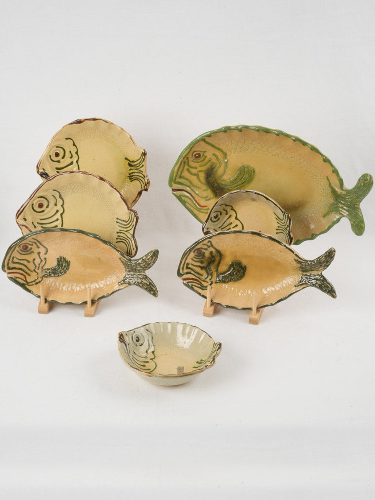 Collection of vintage fish-shaped bouillabaisse plates - Vallauris