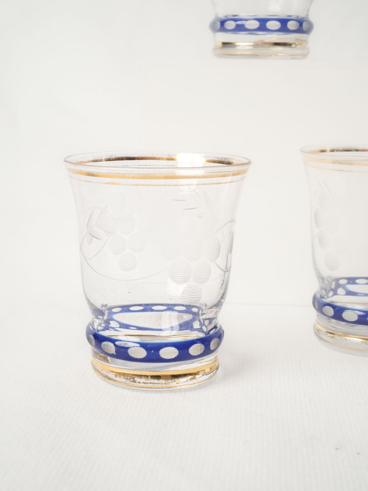 Set of Six Vintage Blue Etched Apéritif Glasses from Paris 1950s