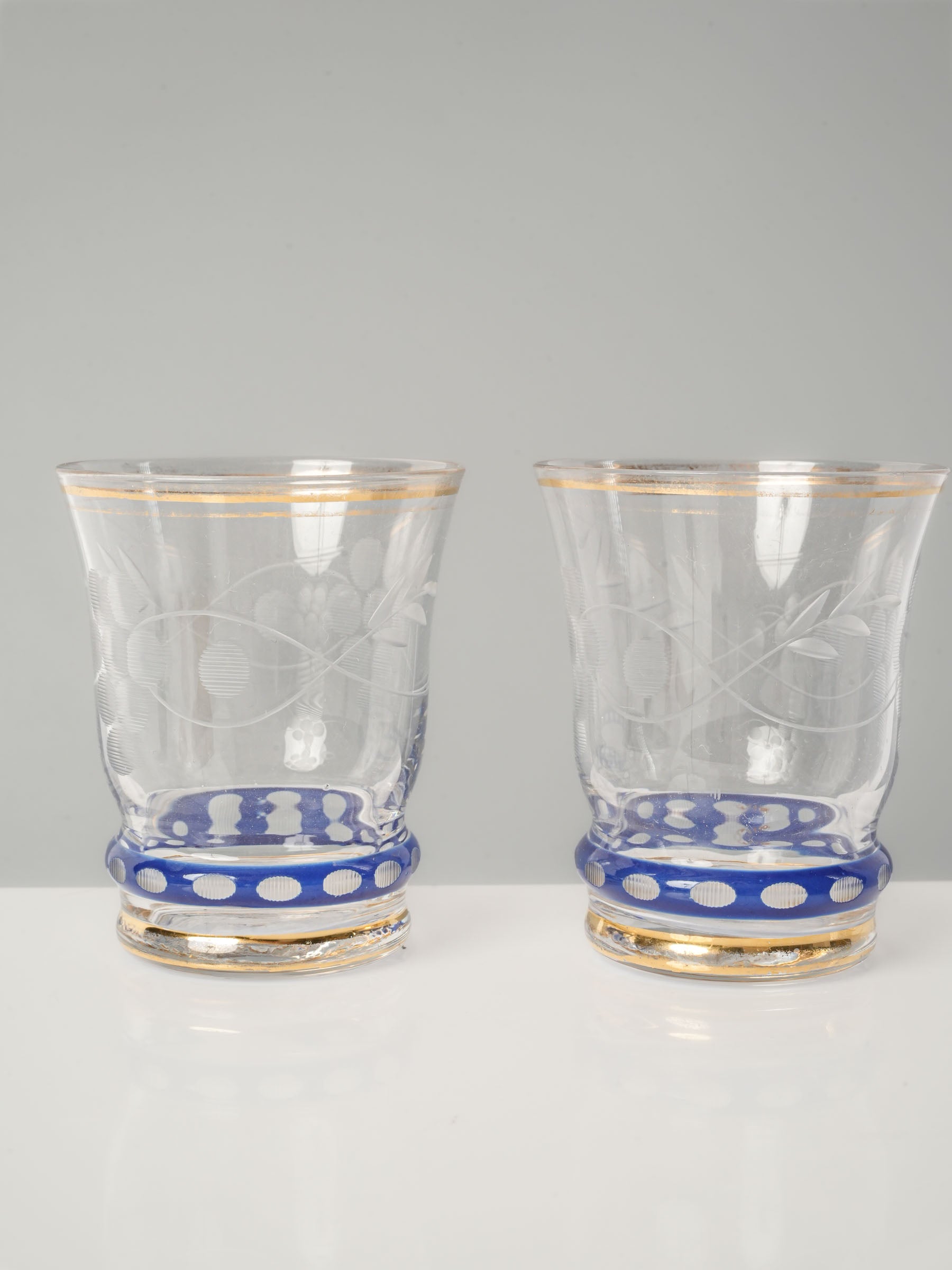 Set of Six Vintage Blue Etched Apéritif Glasses from Paris 1950s