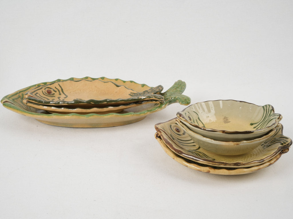 Collection of vintage fish-shaped bouillabaisse plates - Vallauris