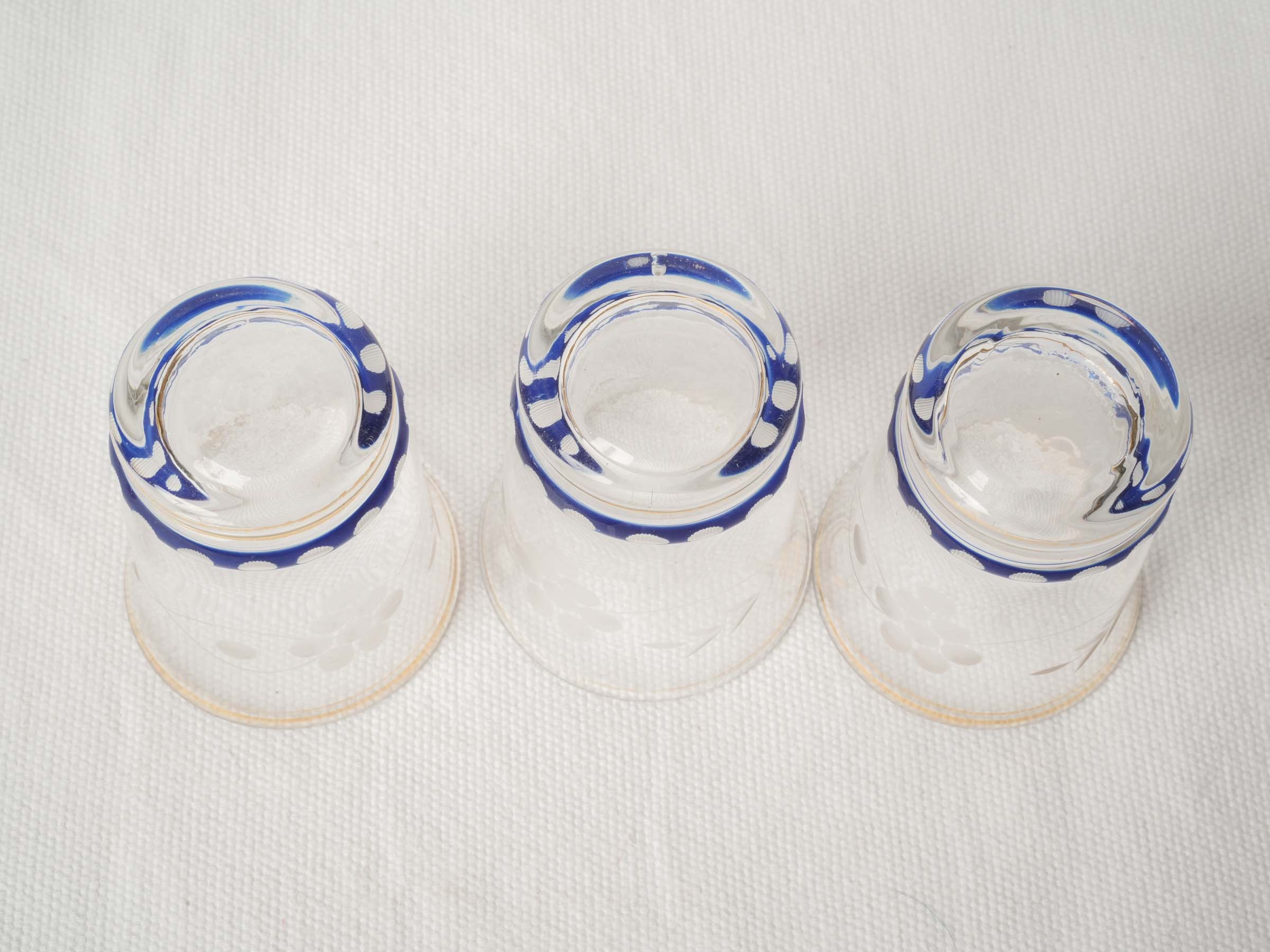 Set of Six Vintage Blue Etched Apéritif Glasses from Paris 1950s