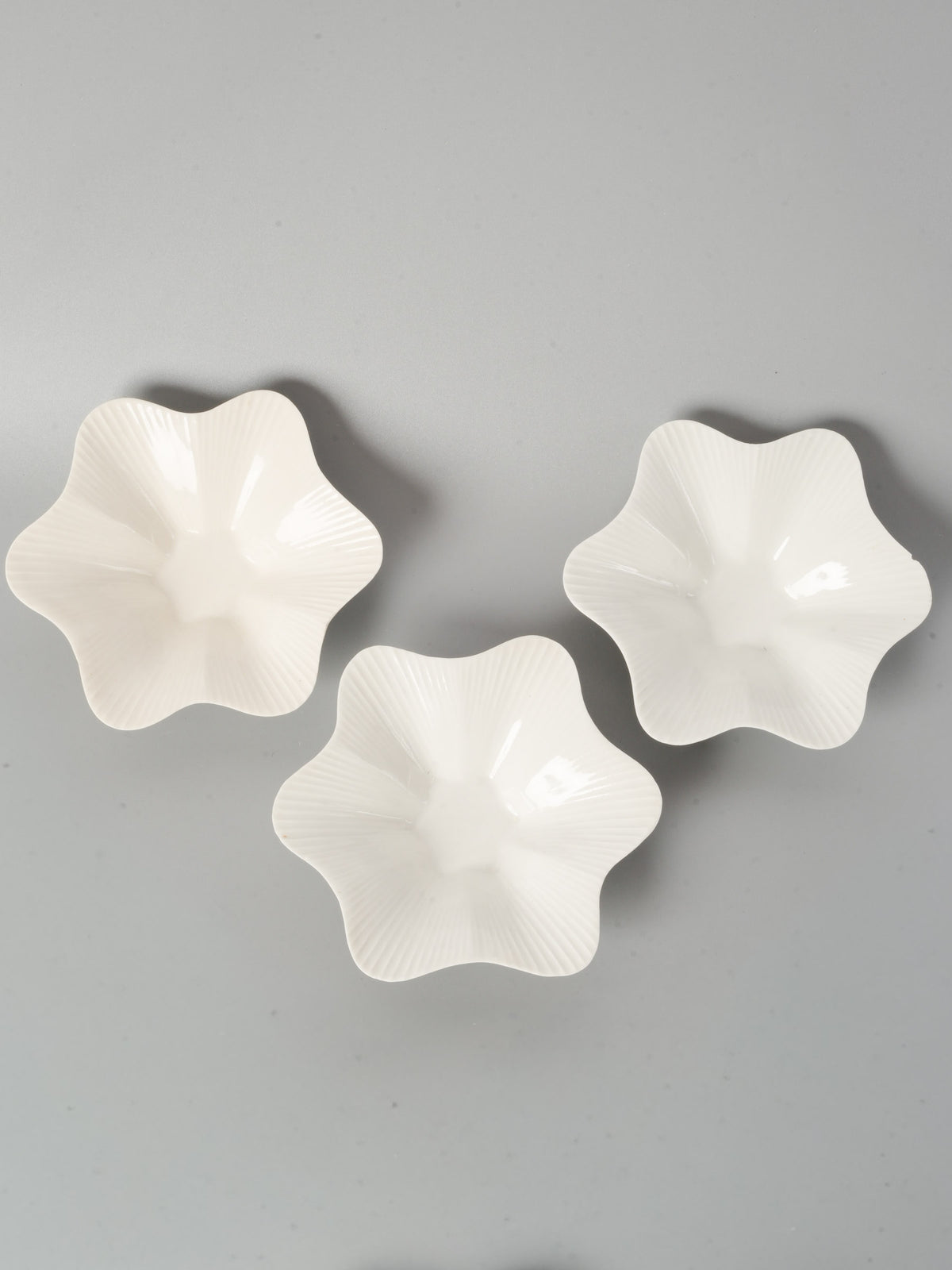 3 Small Vintage White Porcelain Bowls - Flower Shaped 5½"