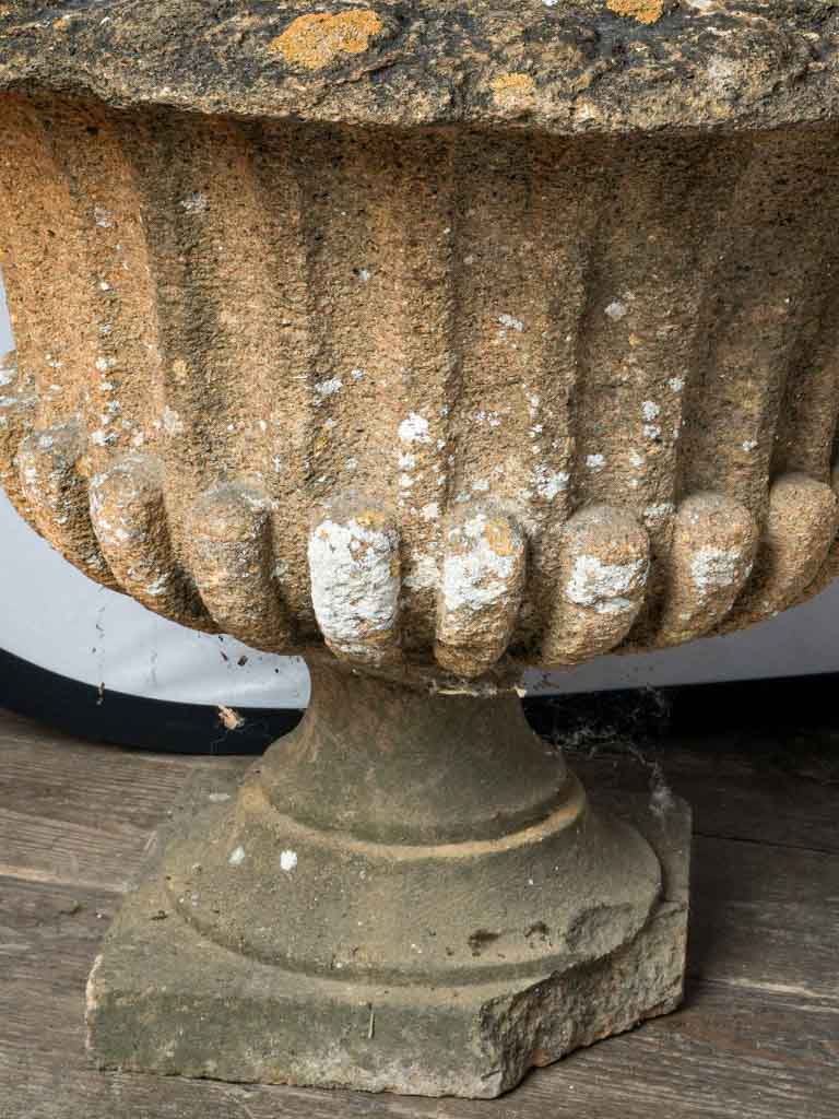 Pair of Late 19th Century French Cement Medici Urns w/ Striking Lichen Patina - 17¾"