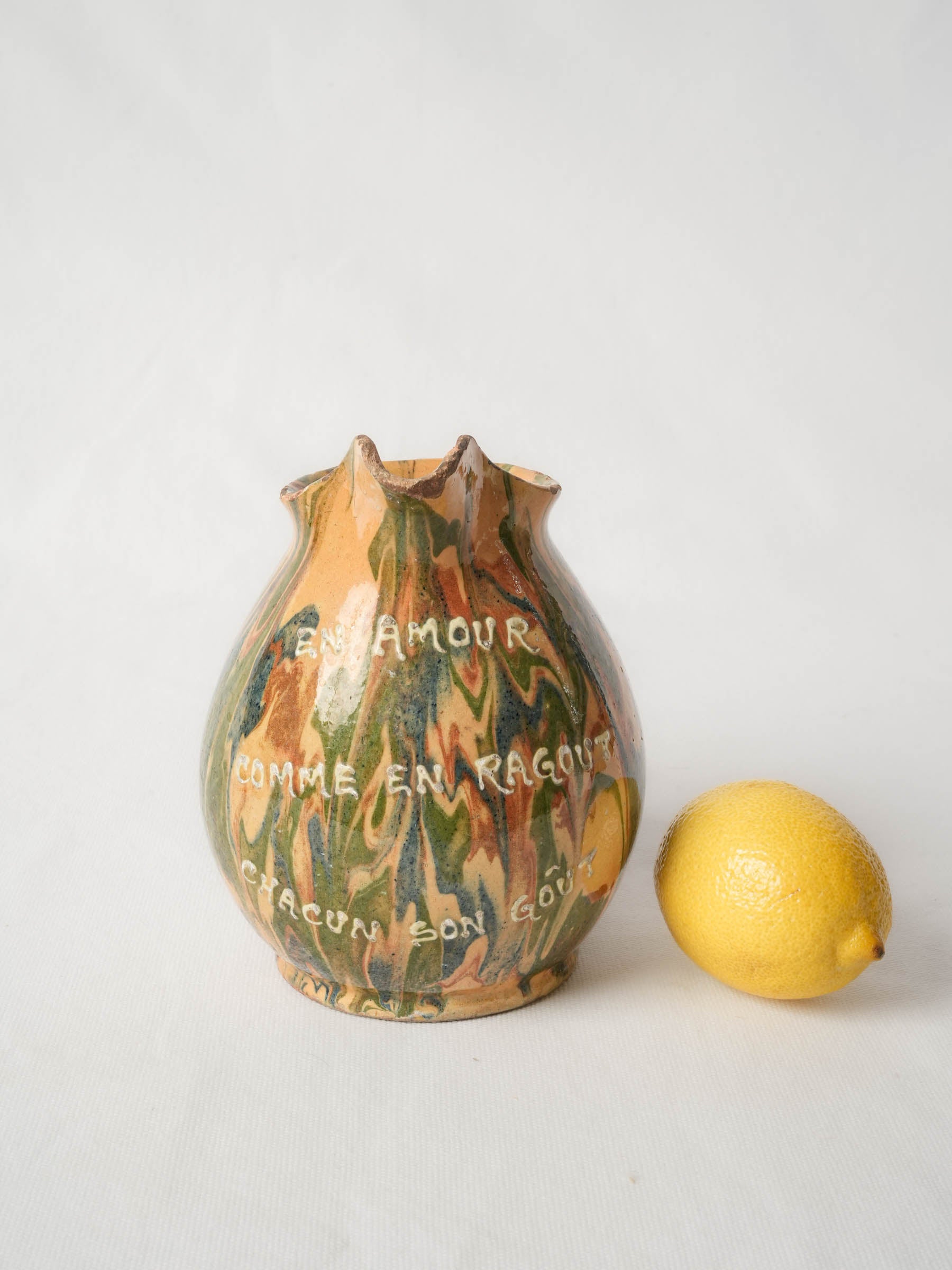 Early 20th Century French Earthenware Jug with Marbled Glaze