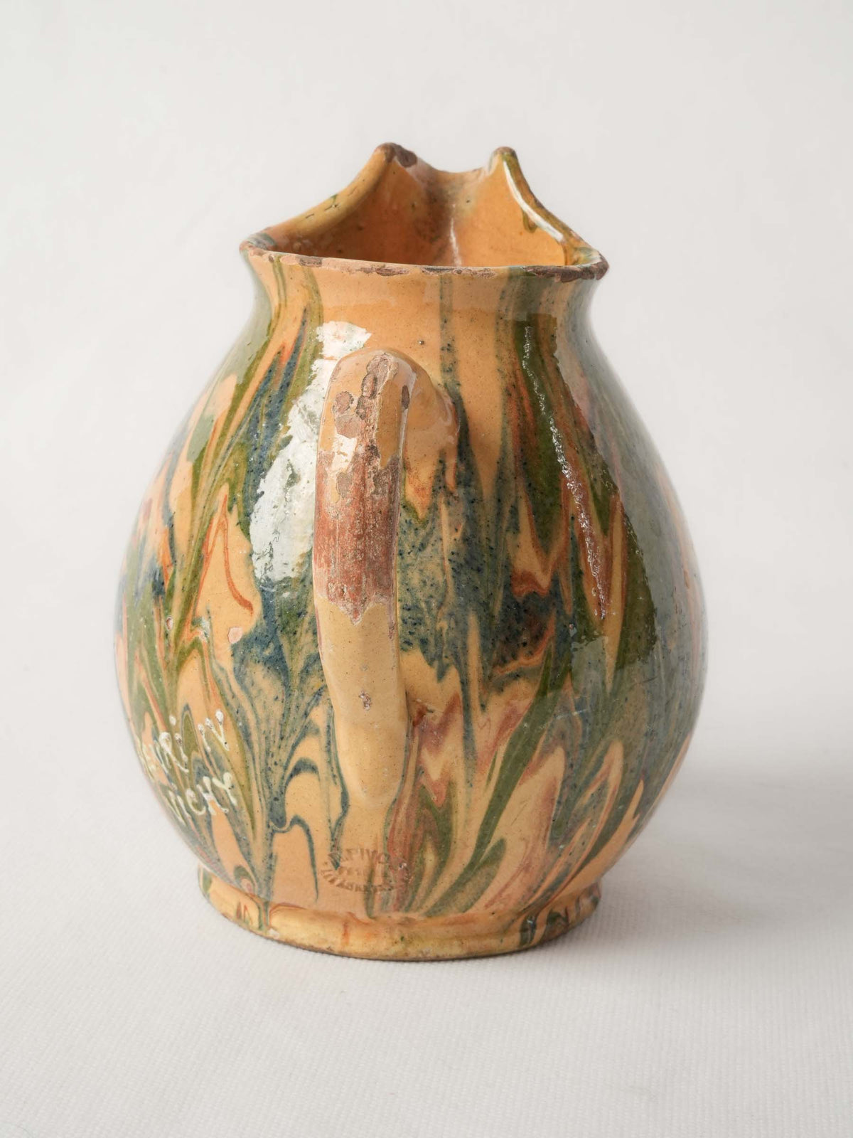 Early 20th Century French Earthenware Jug with Marbled Glaze