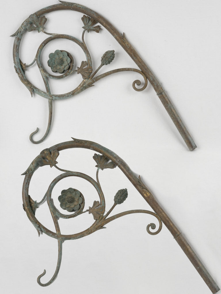 Antique salvaged floral lantern brackets