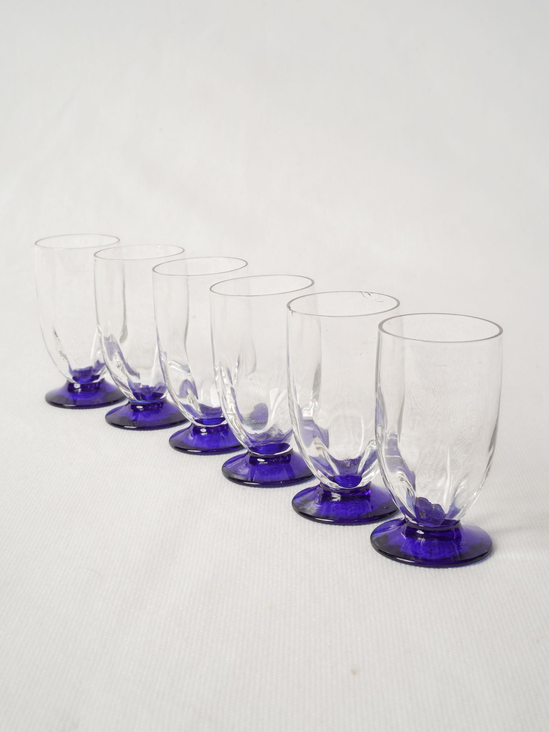 Set of Six Small Vintage French Blue-Footed Glasses