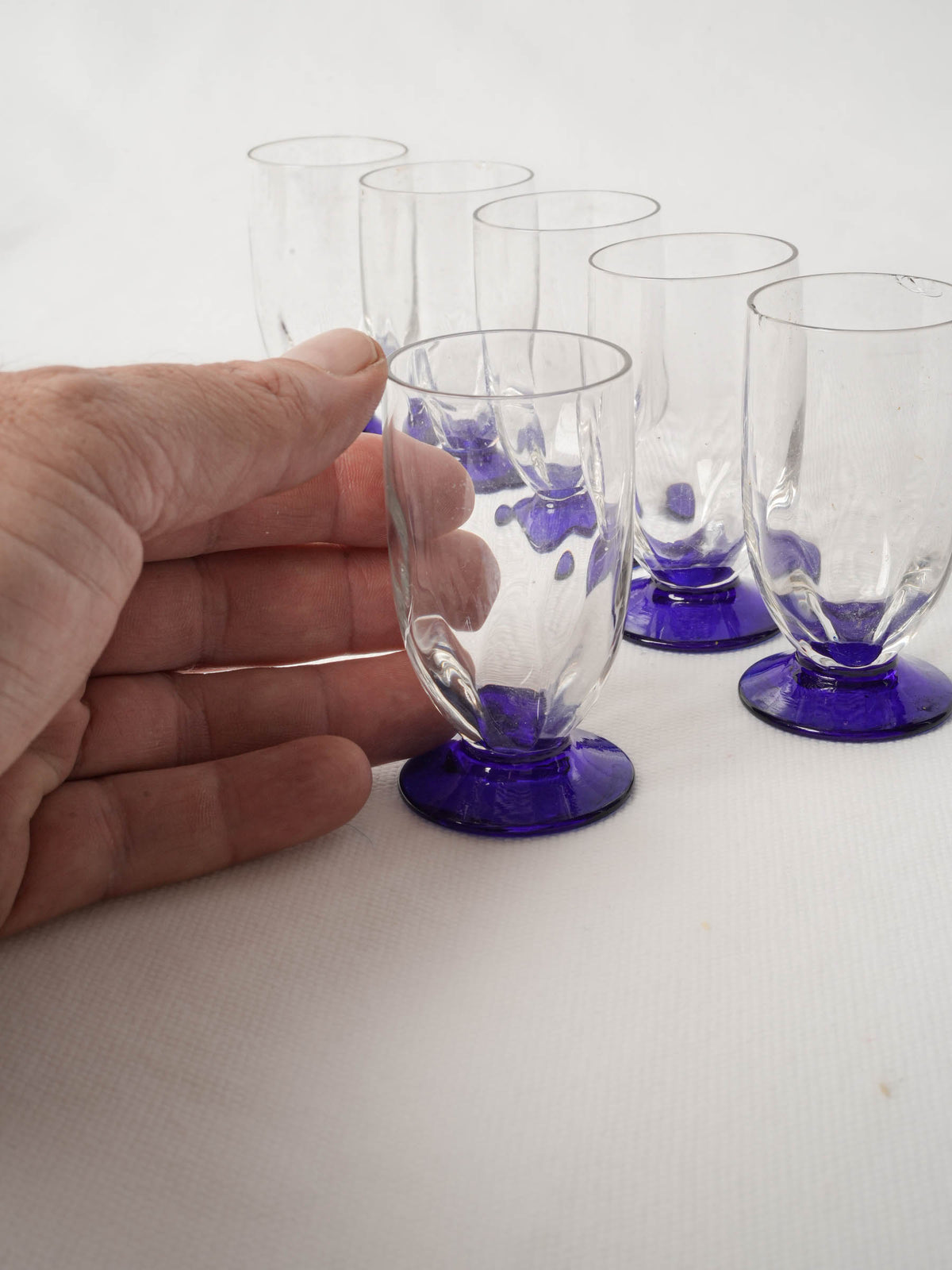 Set of Six Small Vintage French Blue-Footed Glasses