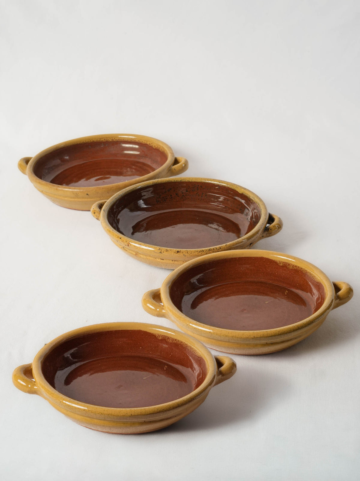 Set of Four French Terracotta Gratin Dishes with Honey Glaze