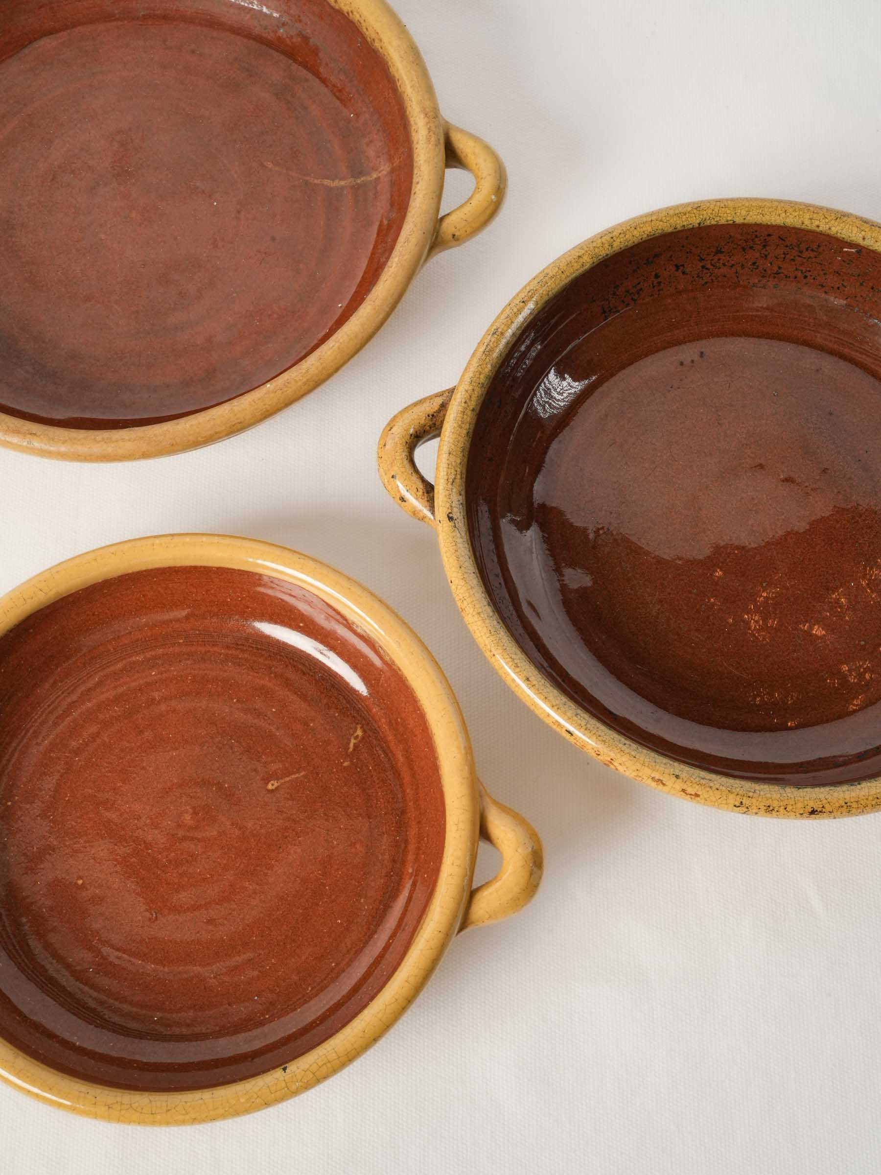 Set of Four French Terracotta Gratin Dishes with Honey Glaze