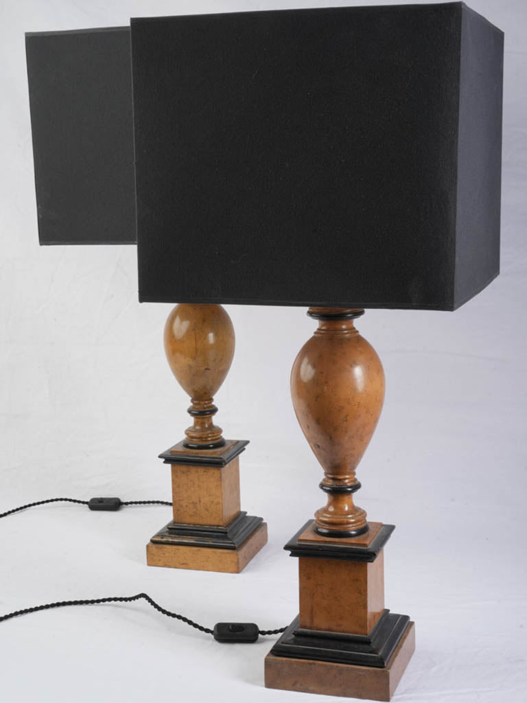 Sculptural burl wood urn lamps