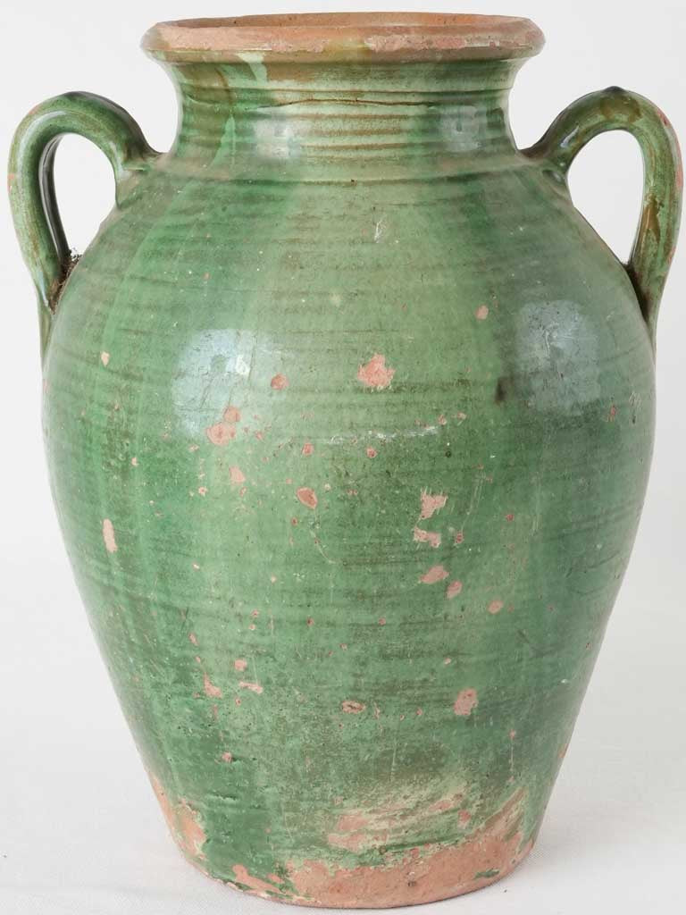 Antique French pot w/ green glaze 15"