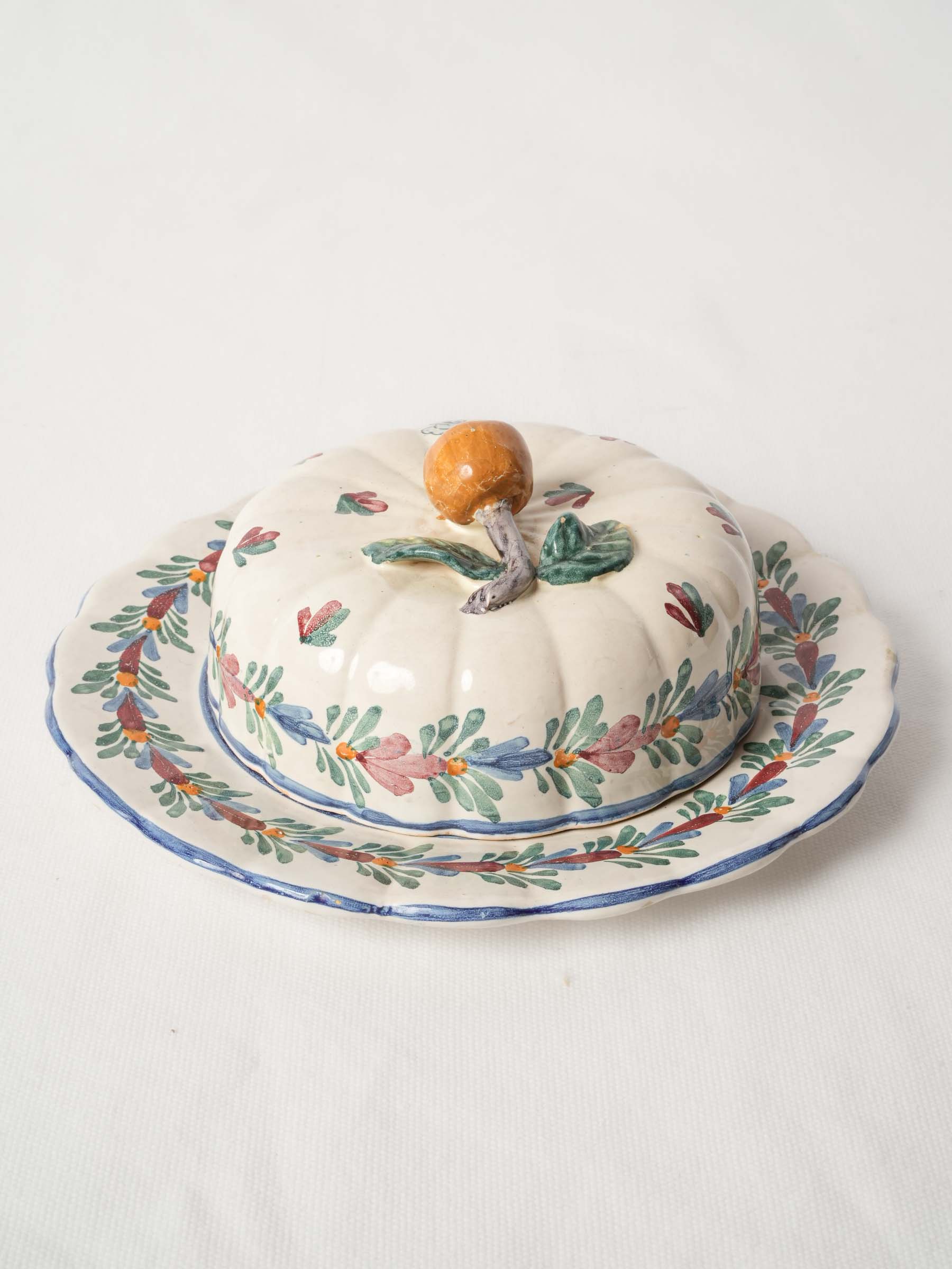 French Quimper Faience Cheese Lidded Plate