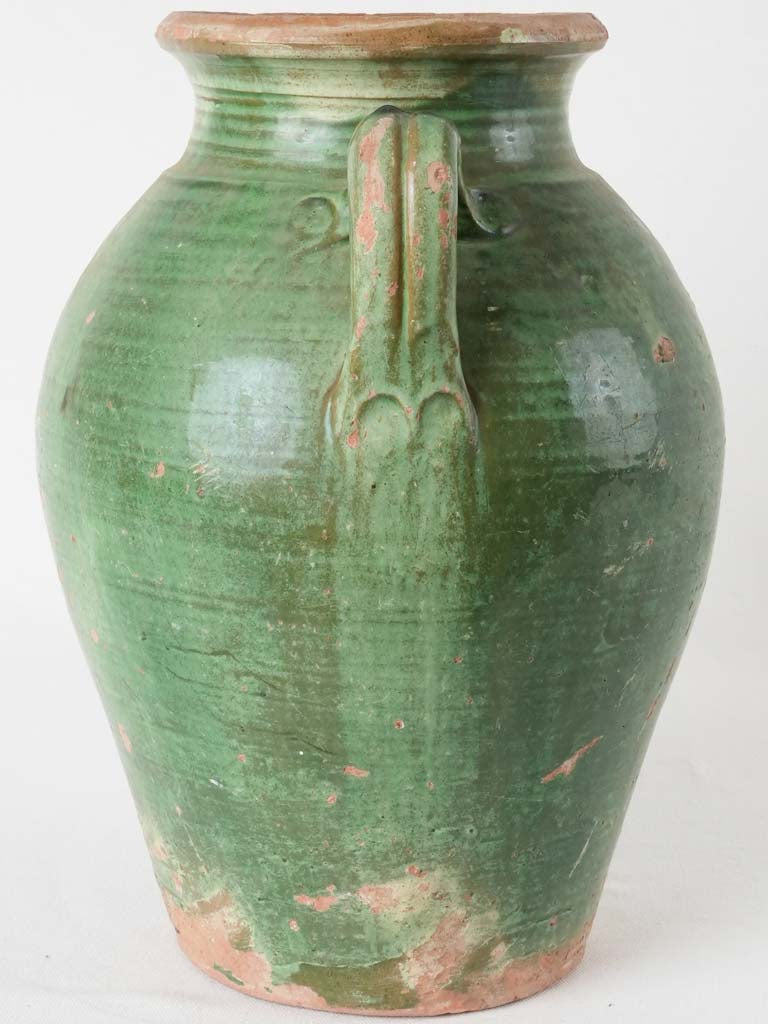 Antique French pot w/ green glaze 15"