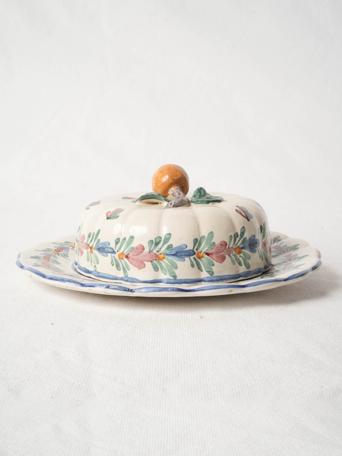 French Quimper Faience Cheese Lidded Plate