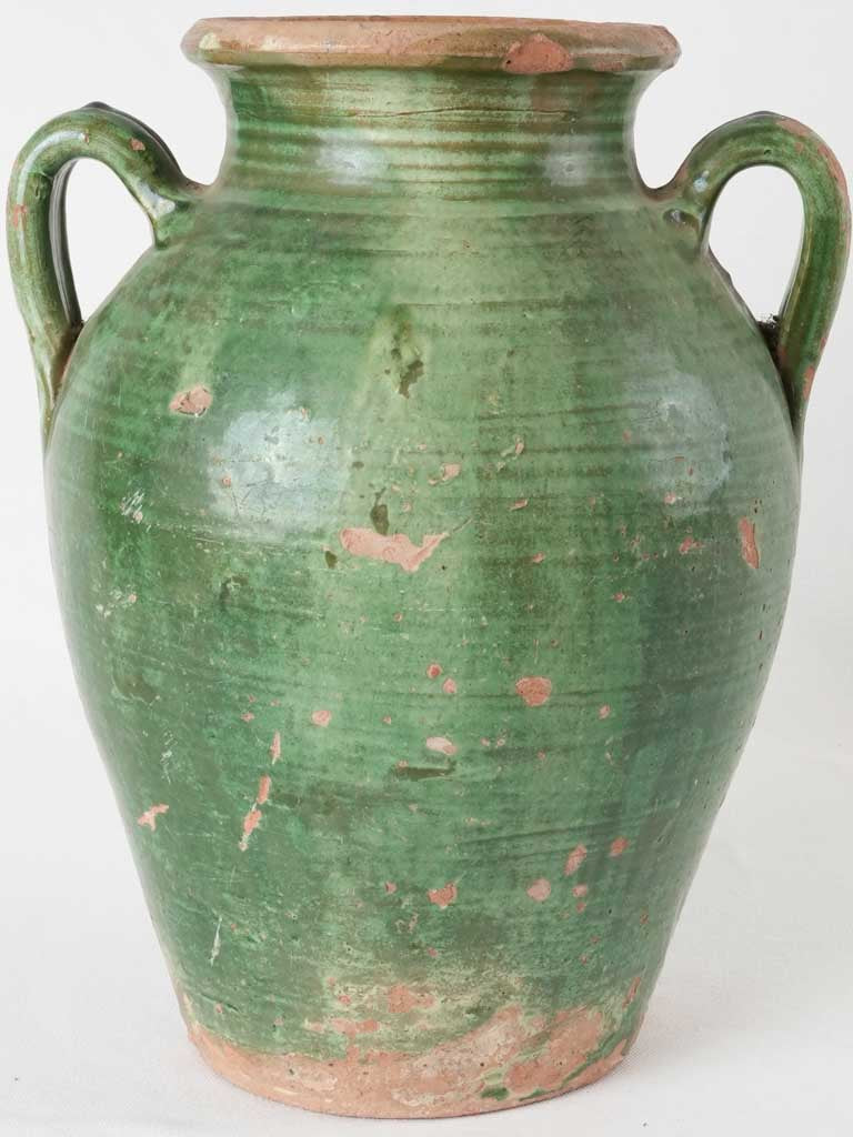 Antique French pot w/ green glaze 15"