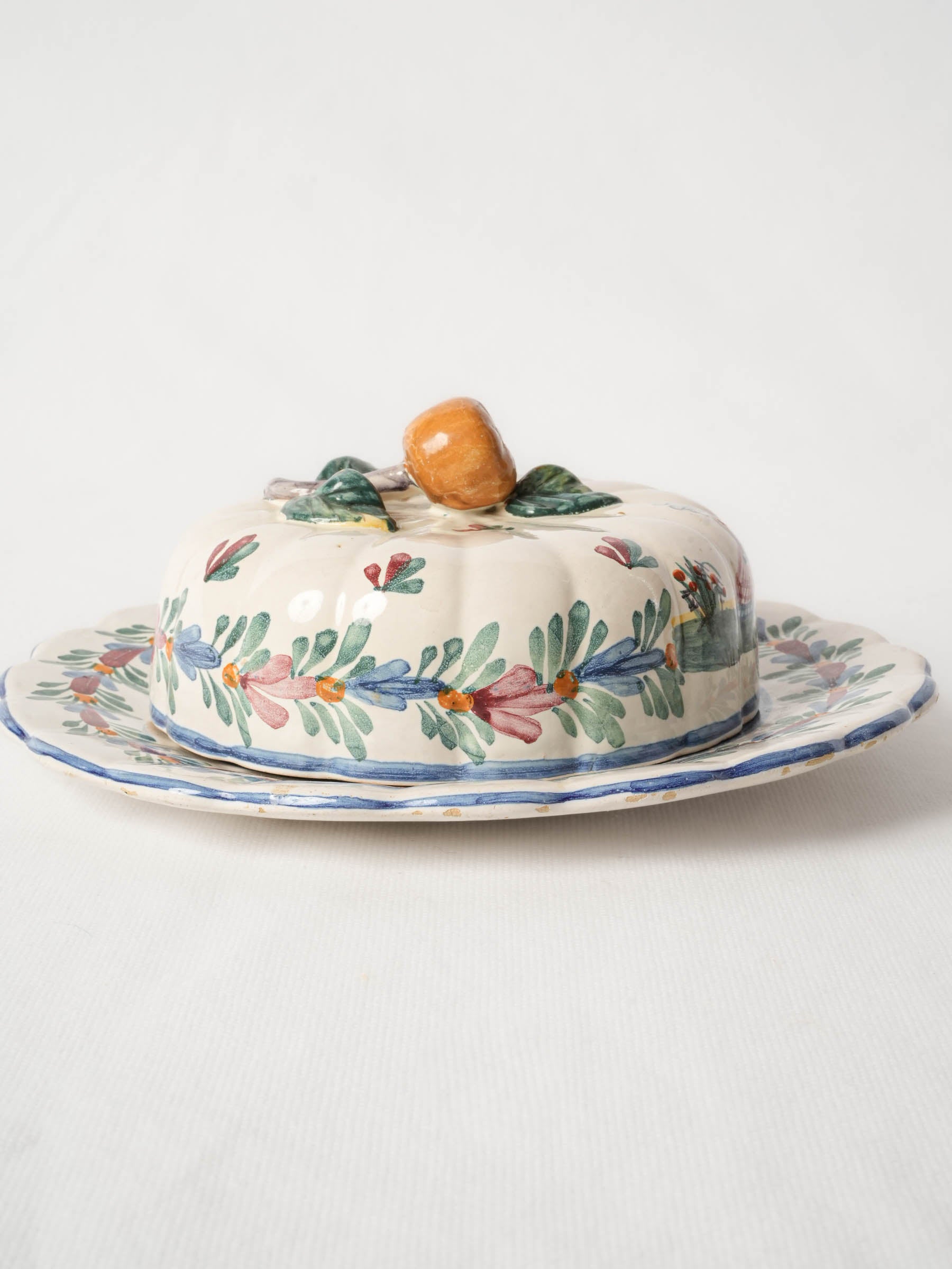 French Quimper Faience Cheese Lidded Plate